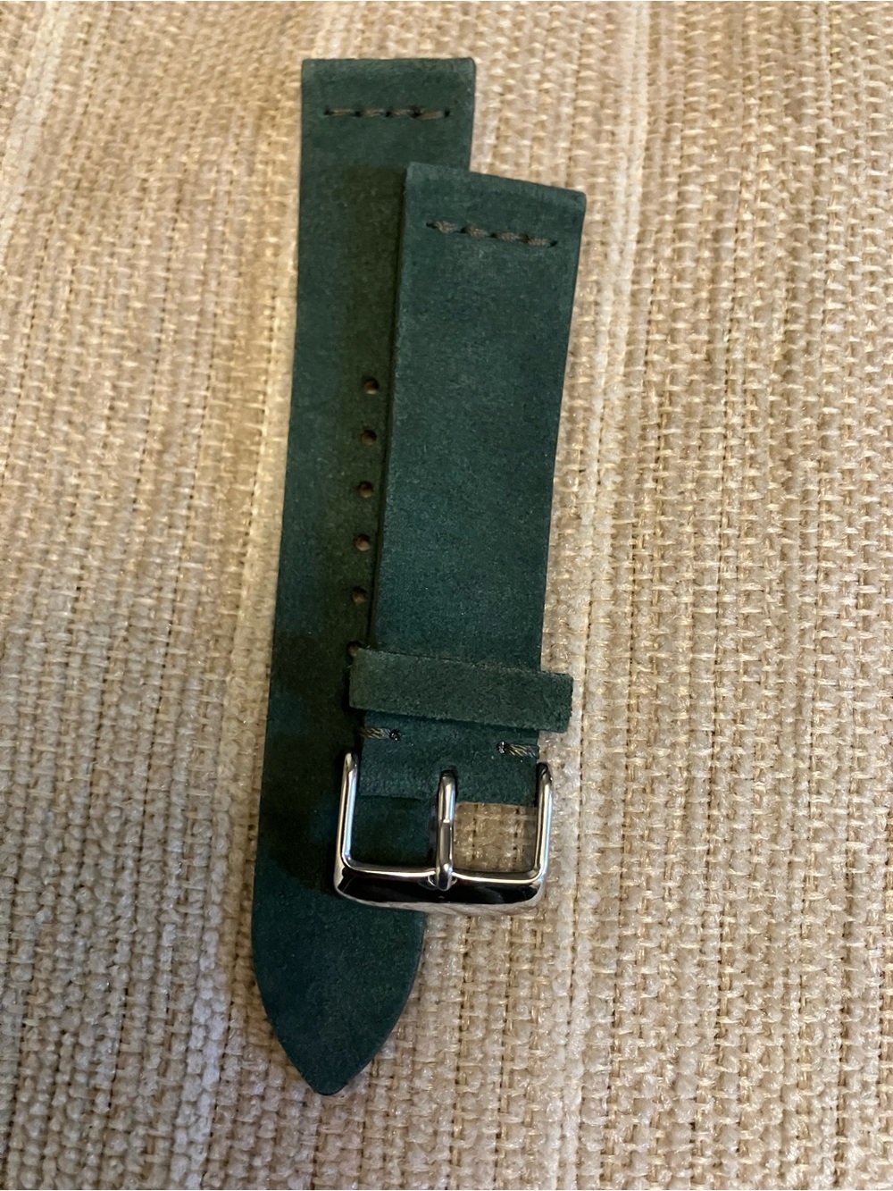 Dark Green Suede Men's Watch Strap with Silver Buckle